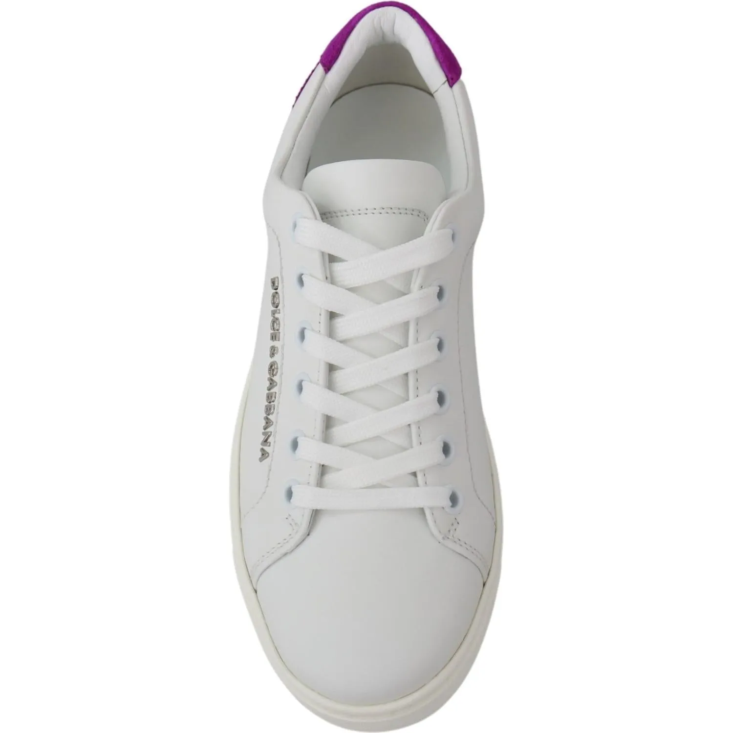 Dolce & Gabbana Chic White Leather Sneakers with Purple Accents