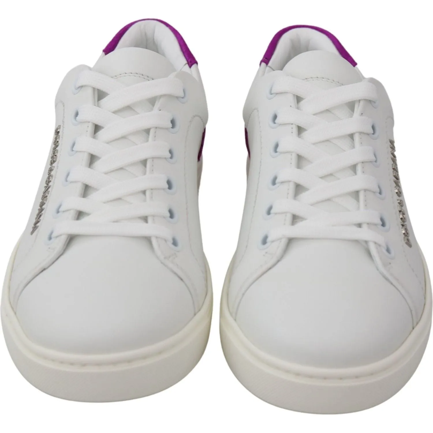 Dolce & Gabbana Chic White Leather Sneakers with Purple Accents