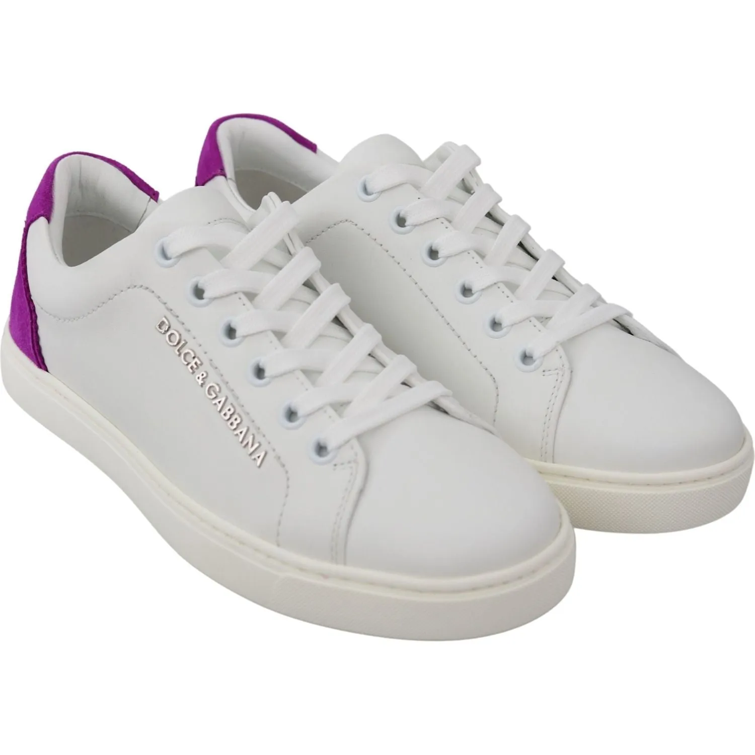 Dolce & Gabbana Chic White Leather Sneakers with Purple Accents