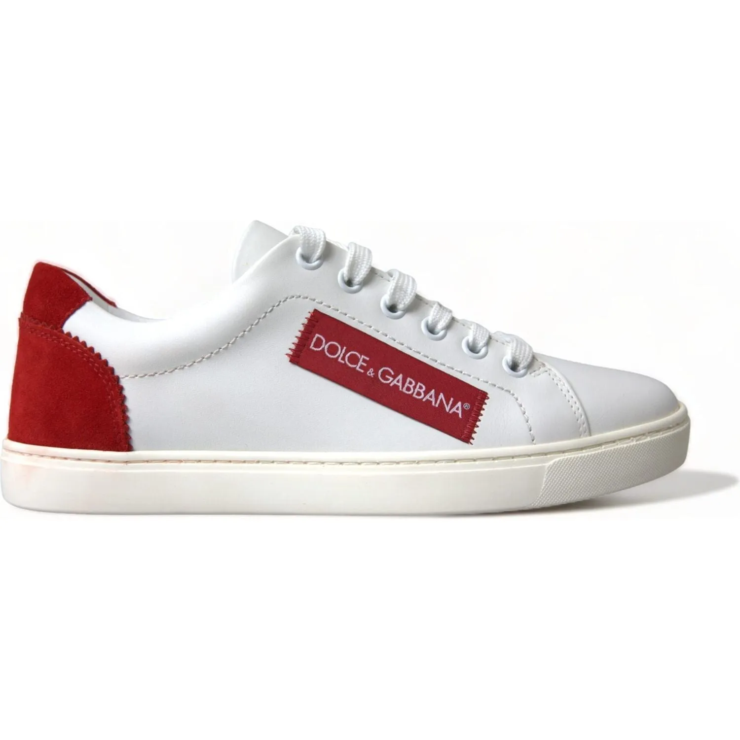 Dolce & Gabbana Chic White Leather Sneakers with Red Accents