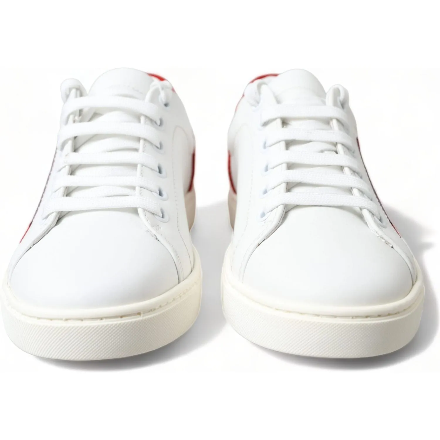 Dolce & Gabbana Chic White Leather Sneakers with Red Accents