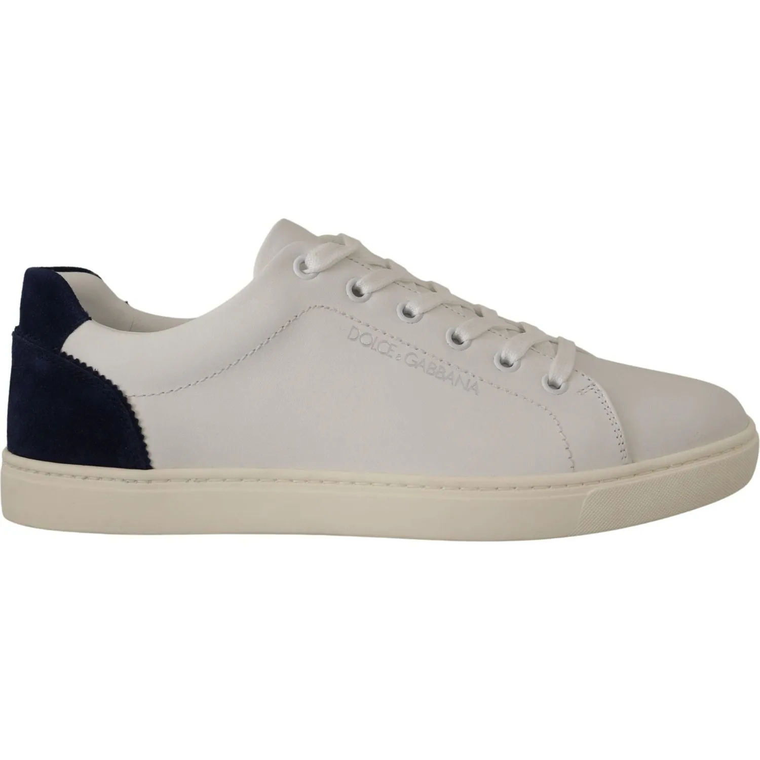 Dolce & Gabbana Elegant White and Blue Low-Top Leather Sneakers