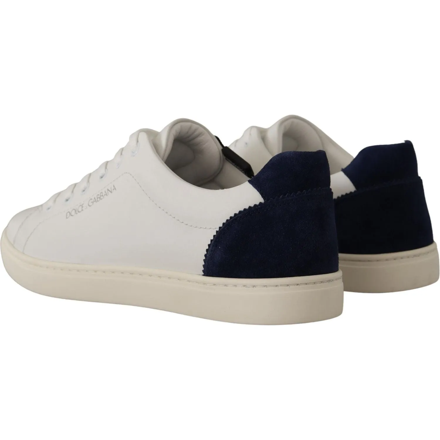 Dolce & Gabbana Elegant White and Blue Low-Top Leather Sneakers