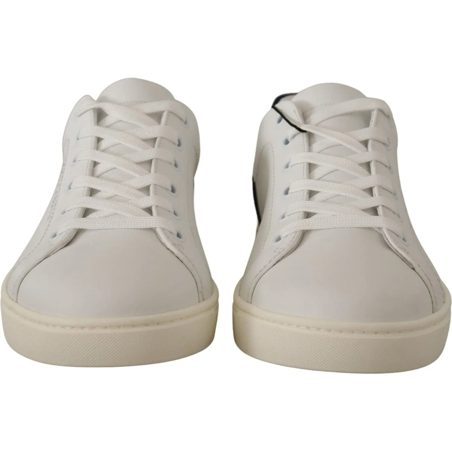 Dolce & Gabbana Elegant White and Blue Low-Top Leather Sneakers