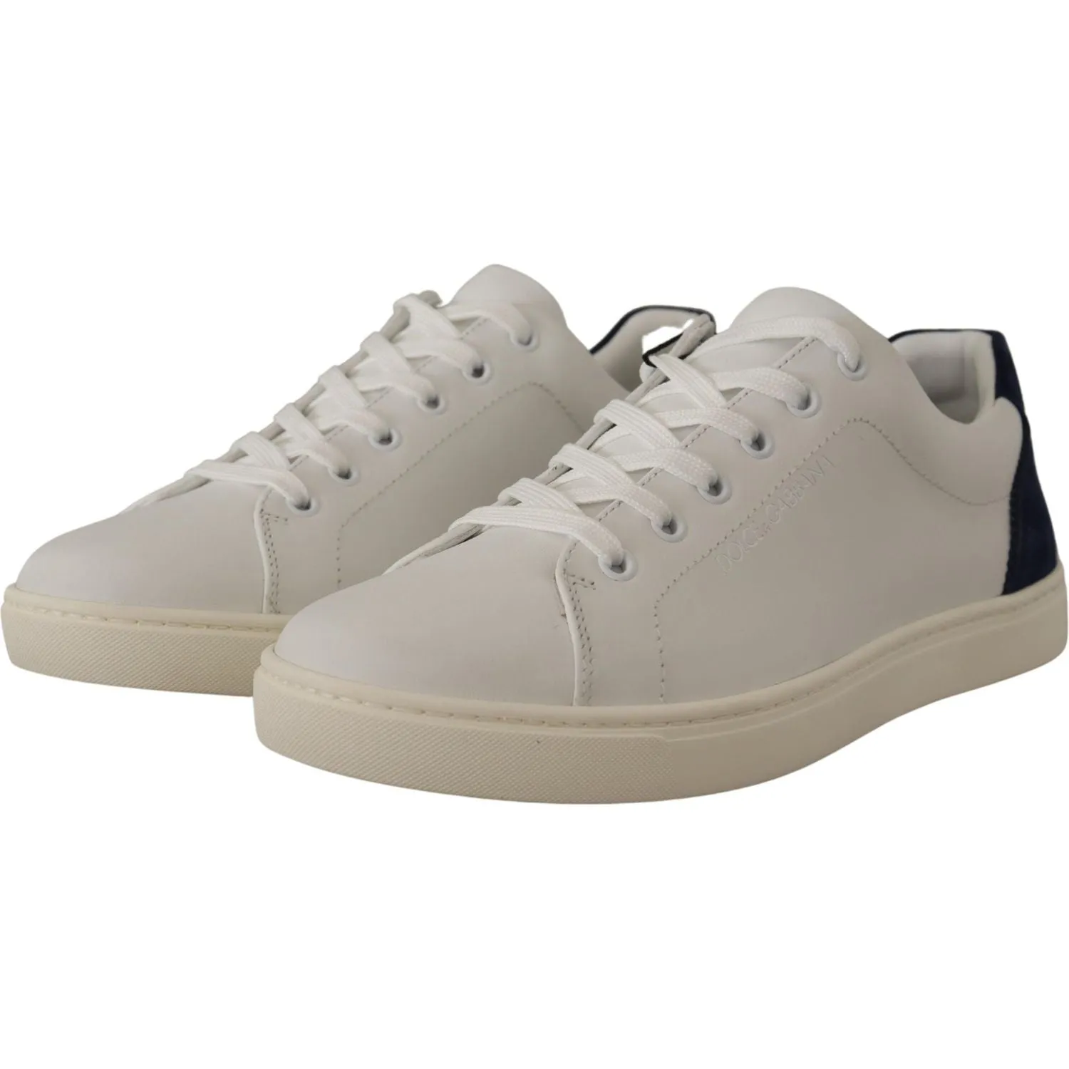 Dolce & Gabbana Elegant White and Blue Low-Top Leather Sneakers