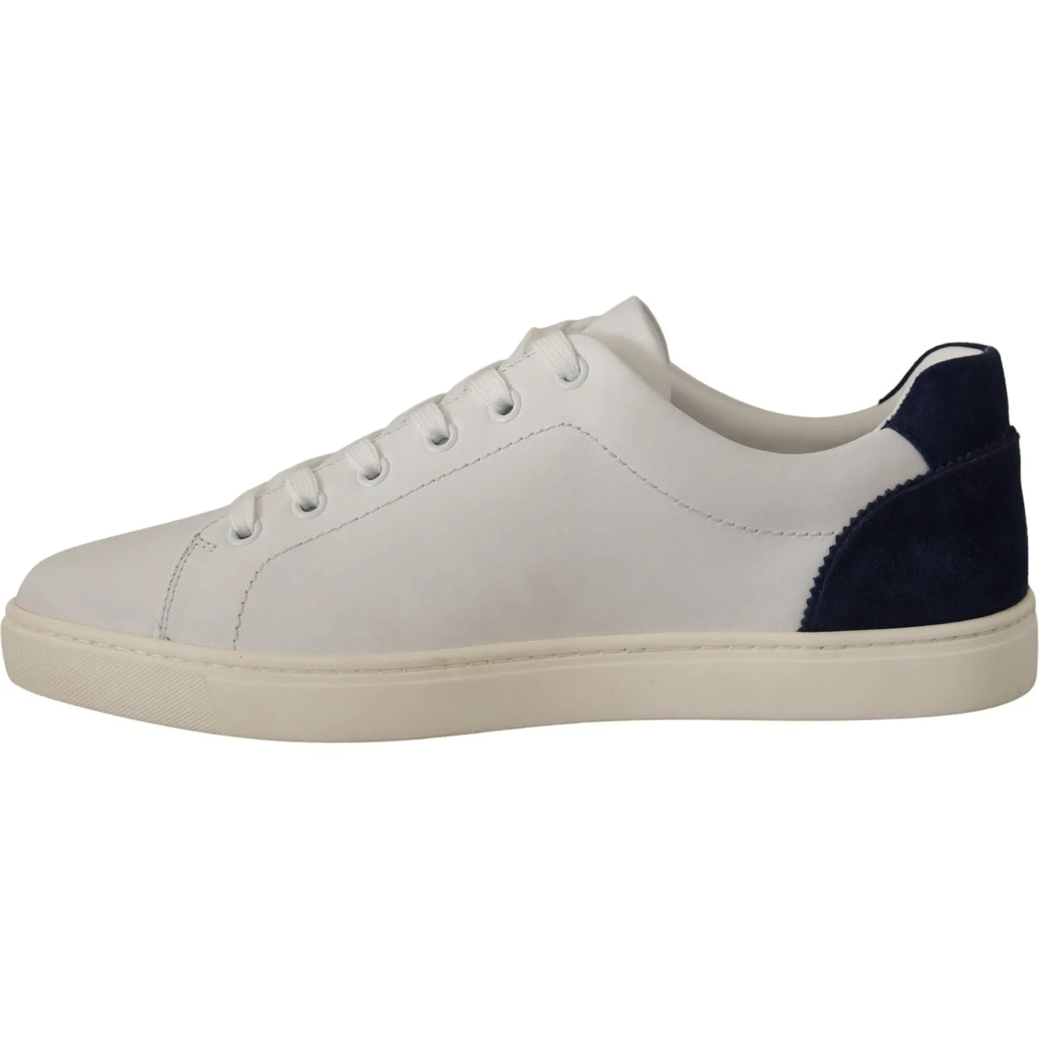 Dolce & Gabbana Elegant White and Blue Low-Top Leather Sneakers