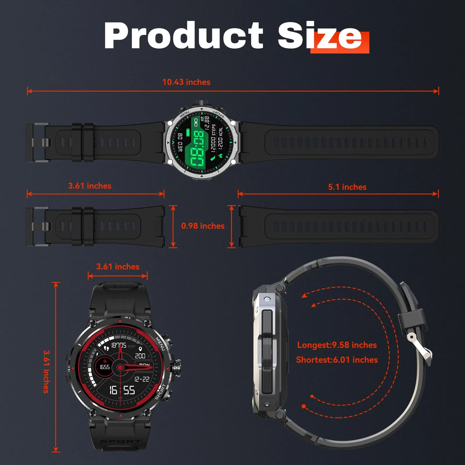 EIGIIS Military Smart Watch for Men 2024 HD Bluetooth Dial Call Outdoor Waterproof Tactical Smartwatch for iPhone Android Phones 1.32’’ Rugged Fitness Watch with Heart Rate/ Sleep Monitor Pedometer