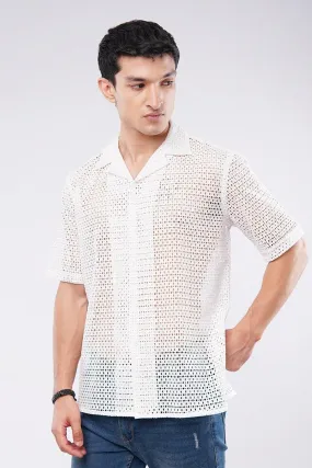 Embroidered Cut Out Cuban Shirt - White