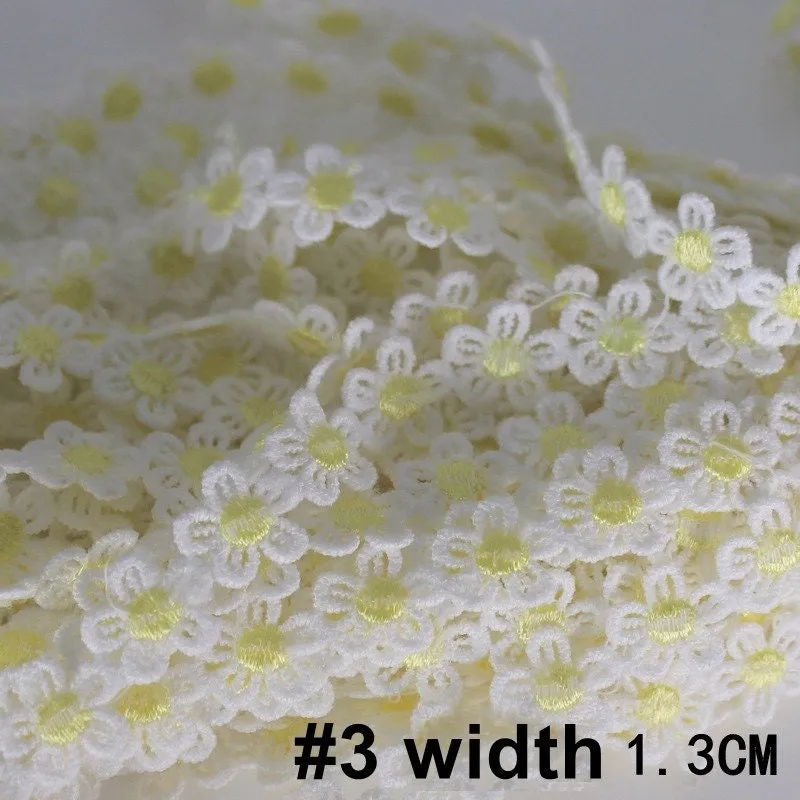 Embroidered White Flowers Daisy 13mm 1/2" Lace Ribbon Trim Gold Cotton Costume DIY Craft Supply Sewing Decoration Accessories Making