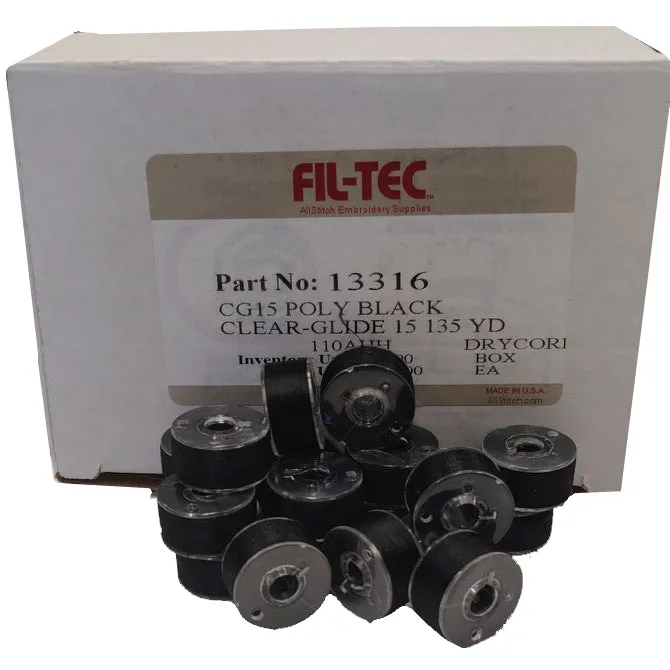 Fil-Tec Clear-Glide Plastic Sided Machine Embroidery Bobbins Style A/Class 15 - BLACK (80 Bobbins)