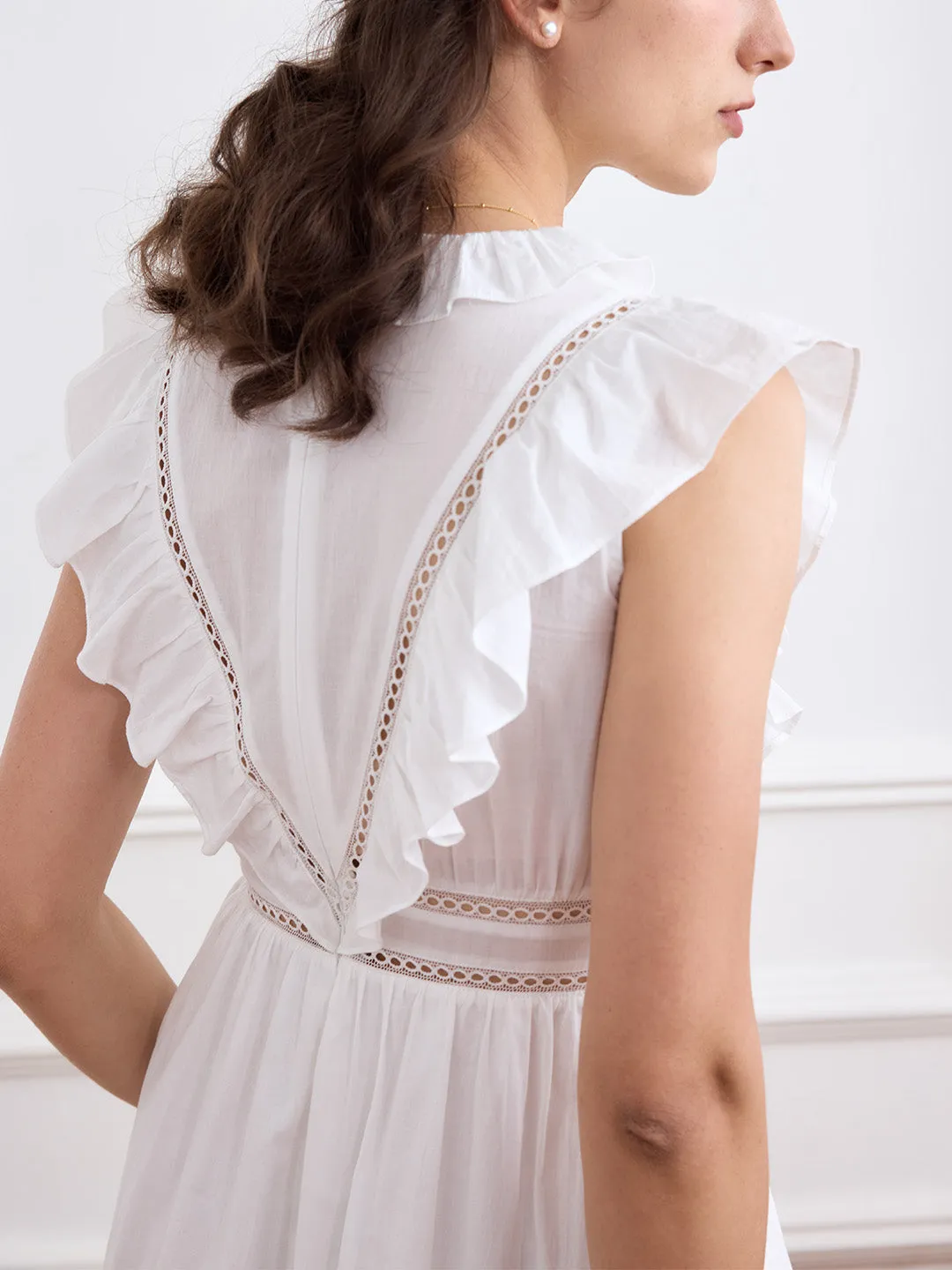 【Final Sale】Jaliyah Solid Ruffle Trim Lace Trim Dress