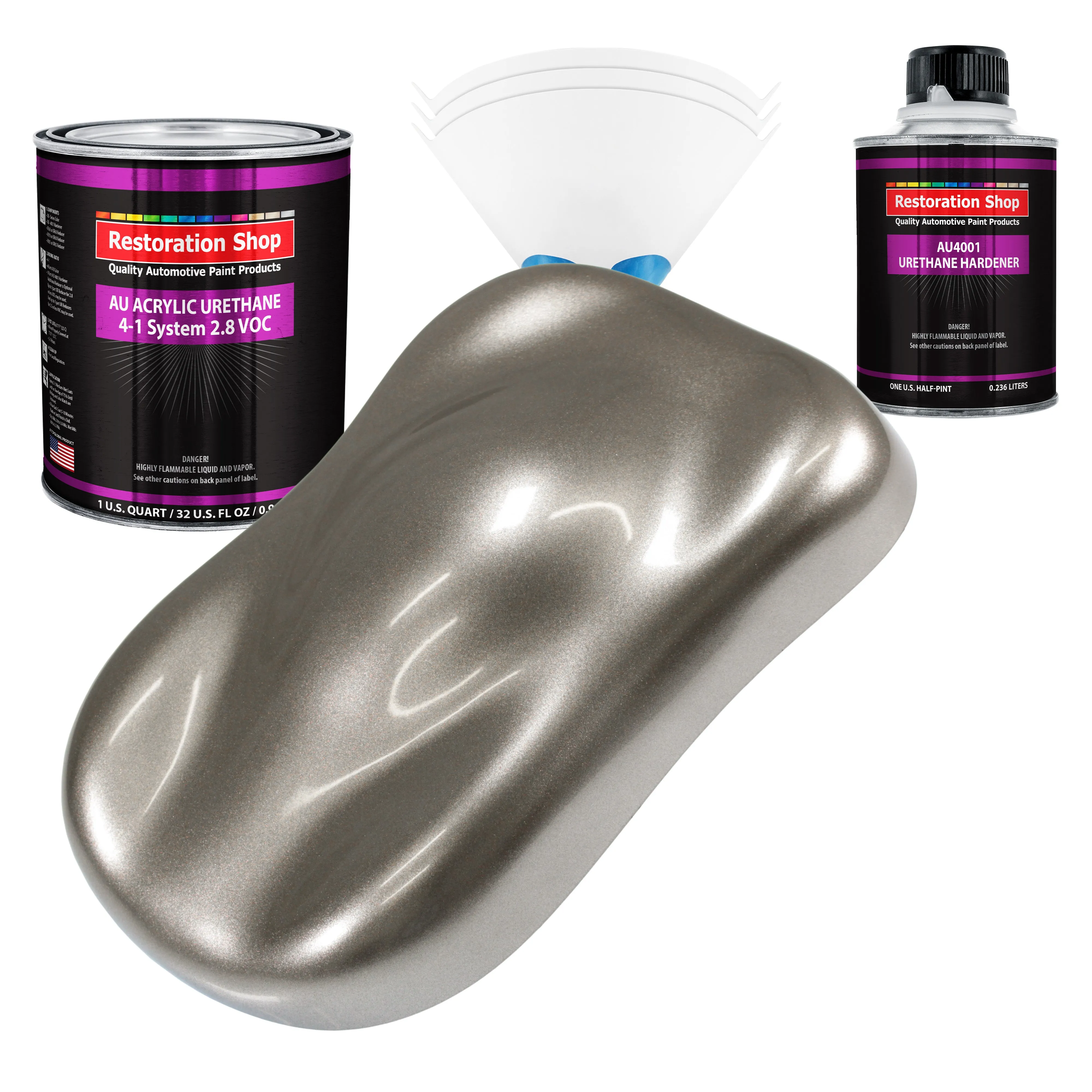 Firemist Pewter Silver Acrylic Urethane Auto Paint - Complete Quart Paint Kit - Professional Single Stage Automotive Car Coating 4:1 Mix Ratio 2.8 VOC