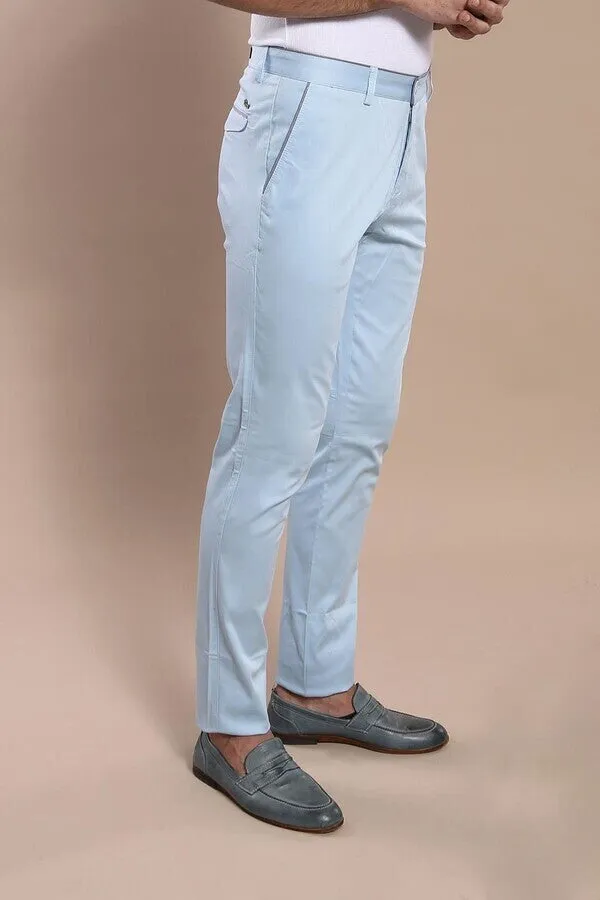 Flap Pockets Cotton Blue Men Pants - Wessi