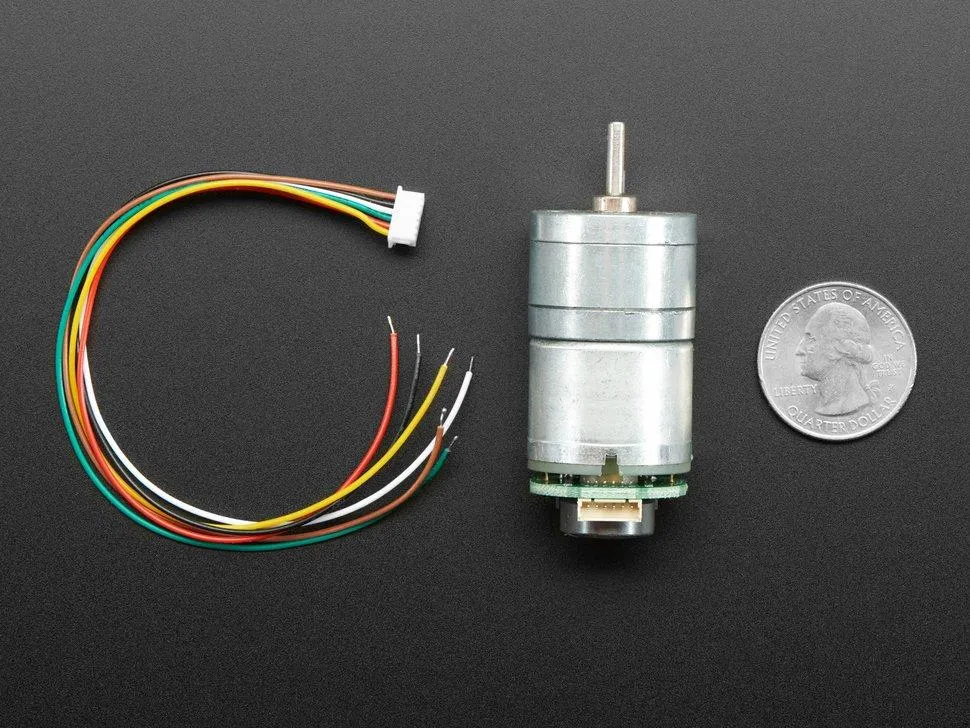 Geared DC Motor with Magnetic Encoder Outputs - 7 VDC 1:20 Ratio