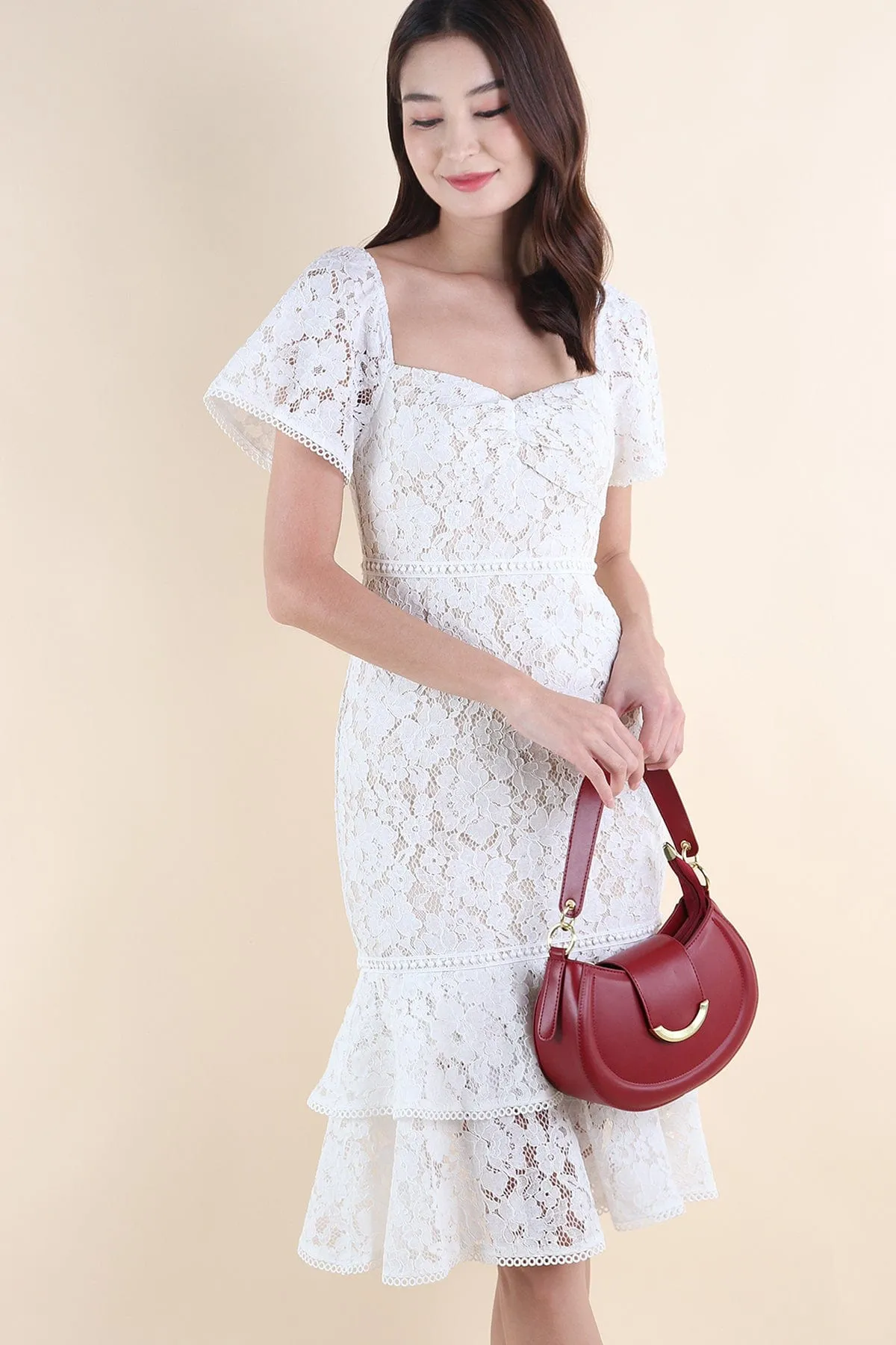 GEMMA LACE MERMAID DRESS IN WHITE