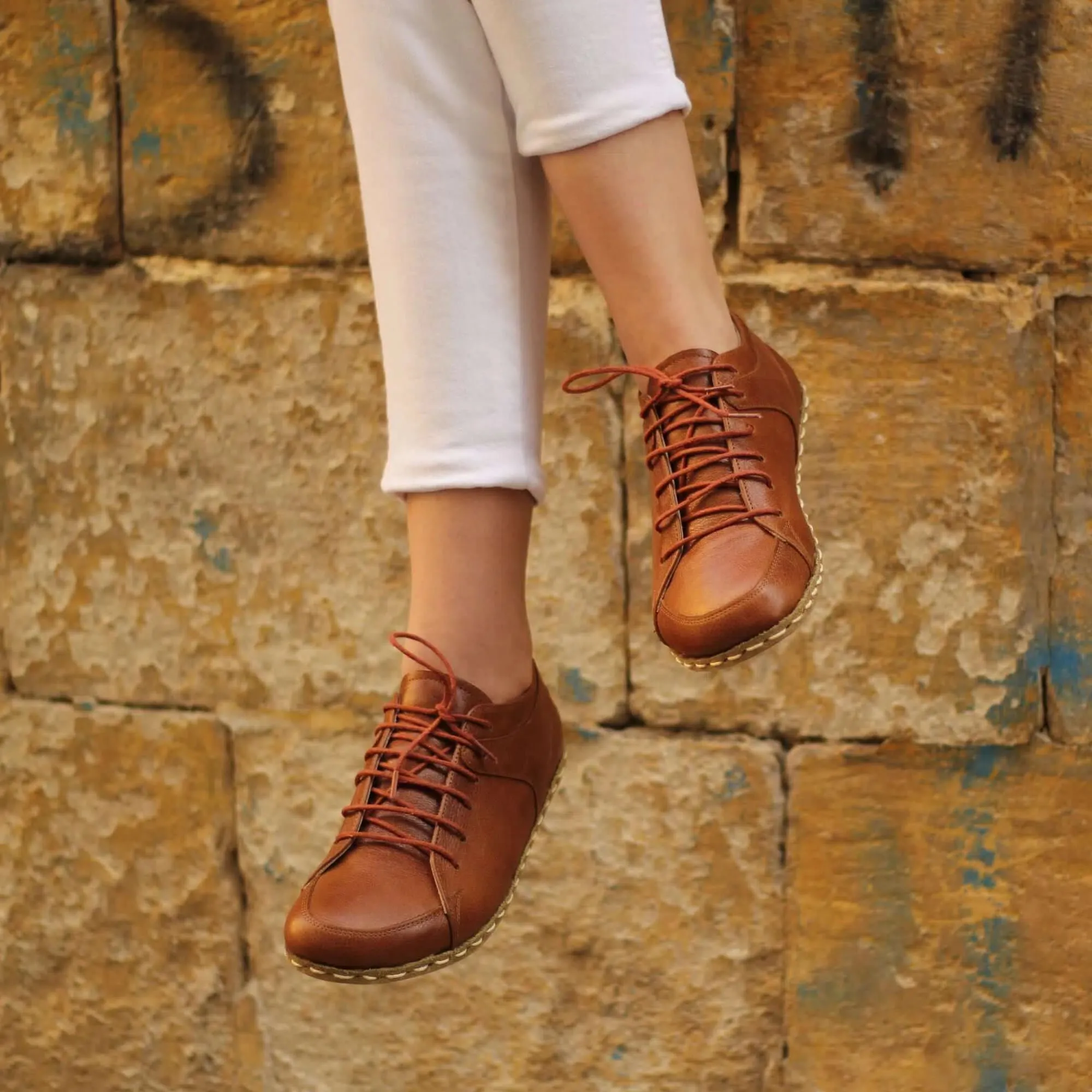 Handmade Women's Antique Brown Leather Barefoot Sneakers