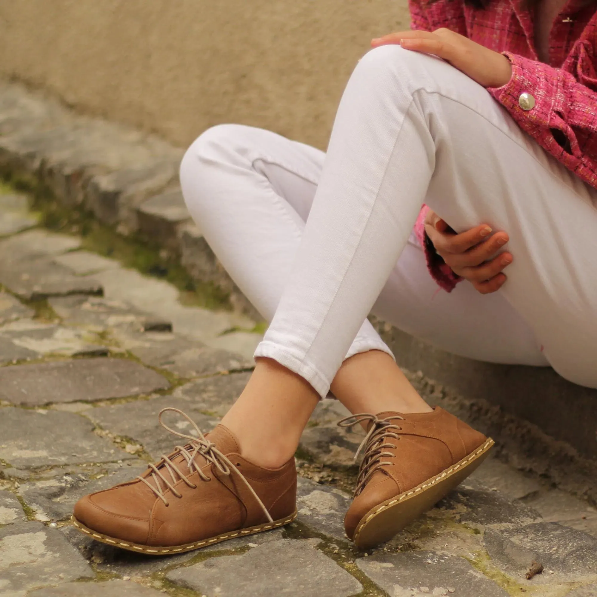 Handmade Women's Matte Brown Leather Barefoot Sneakers