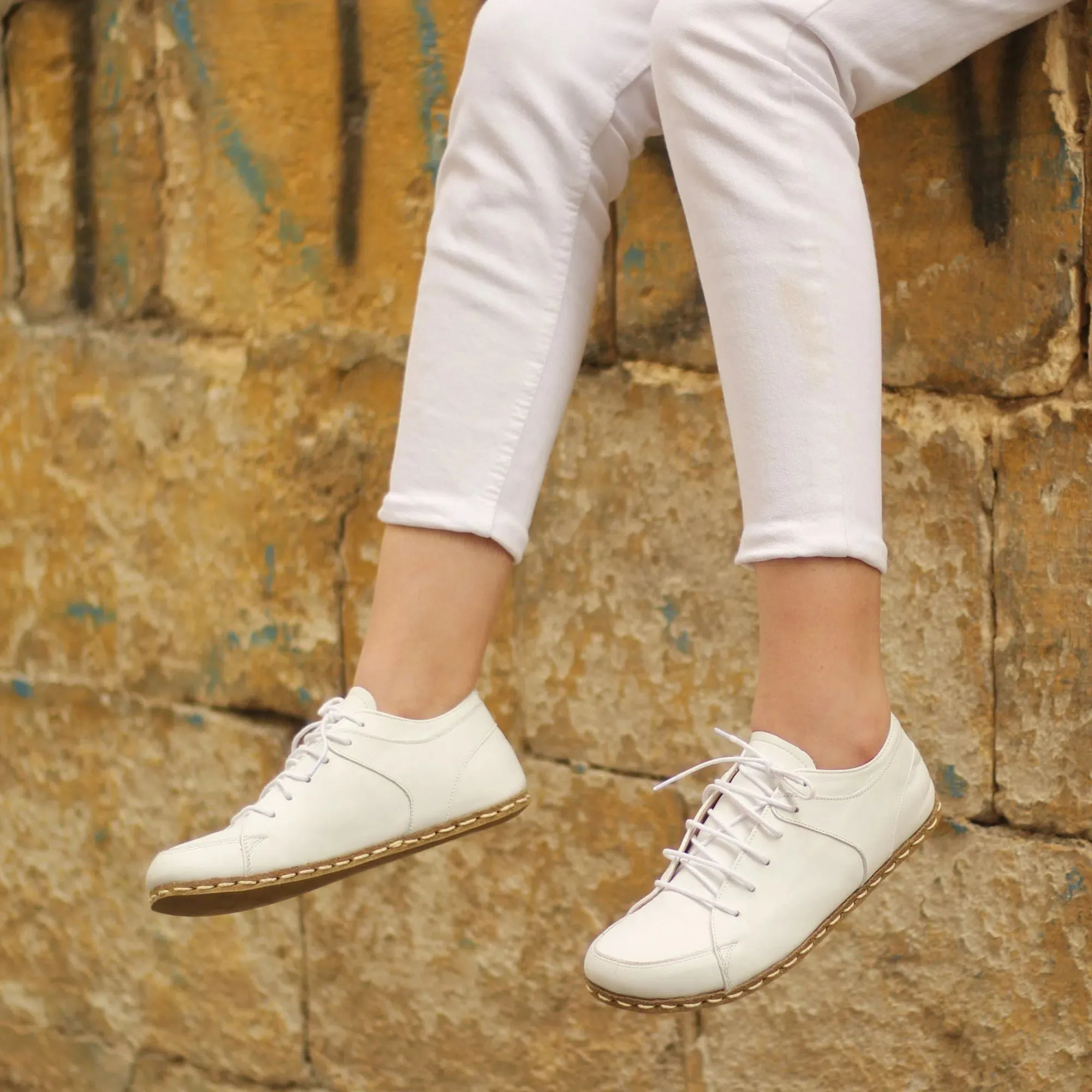 Handmade Women's White Leather Barefoot Sneakers