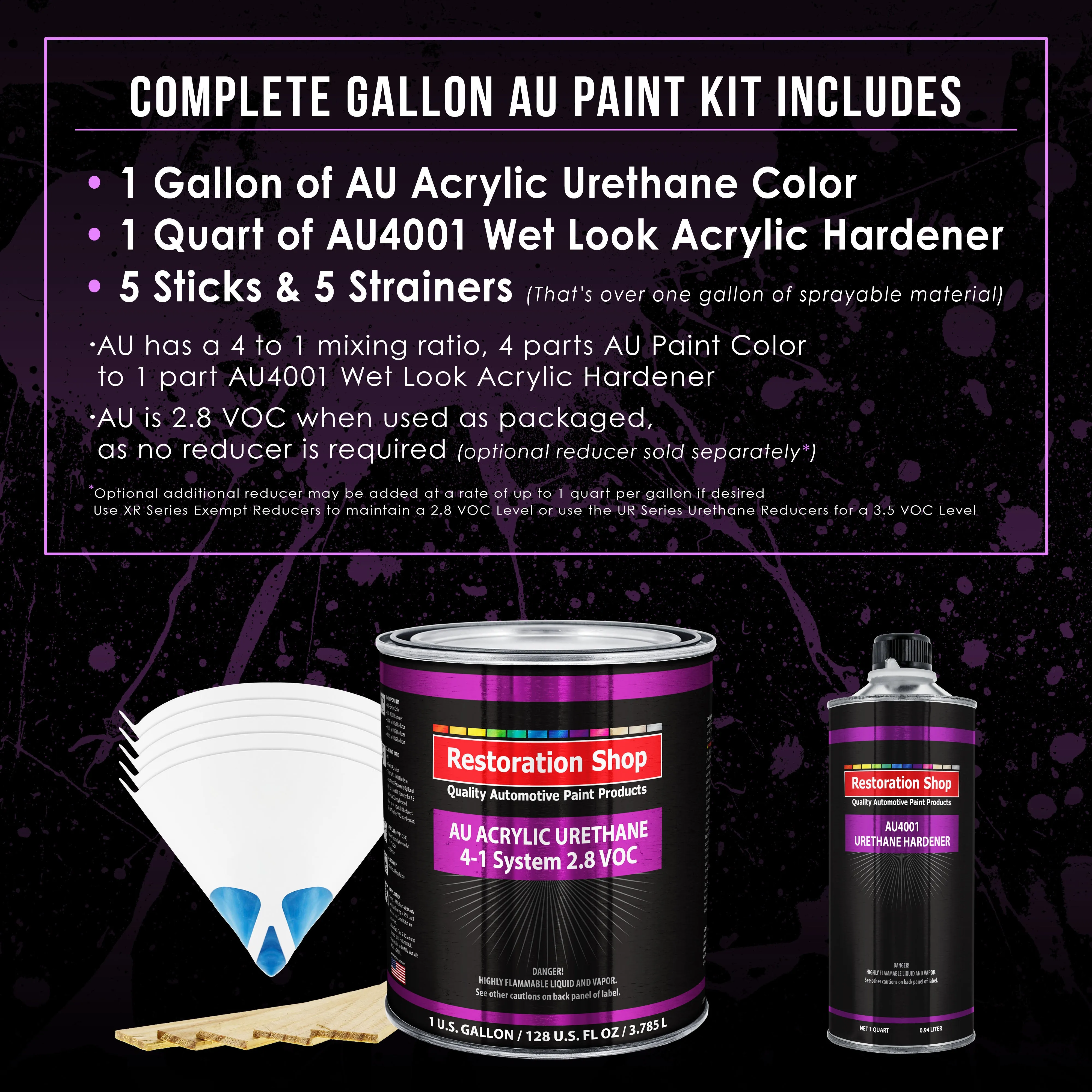 Indy Yellow Acrylic Urethane Auto Paint - Complete Gallon Paint Kit - Professional Single Stage Automotive Car Truck Coating, 4:1 Mix Ratio 2.8 VOC