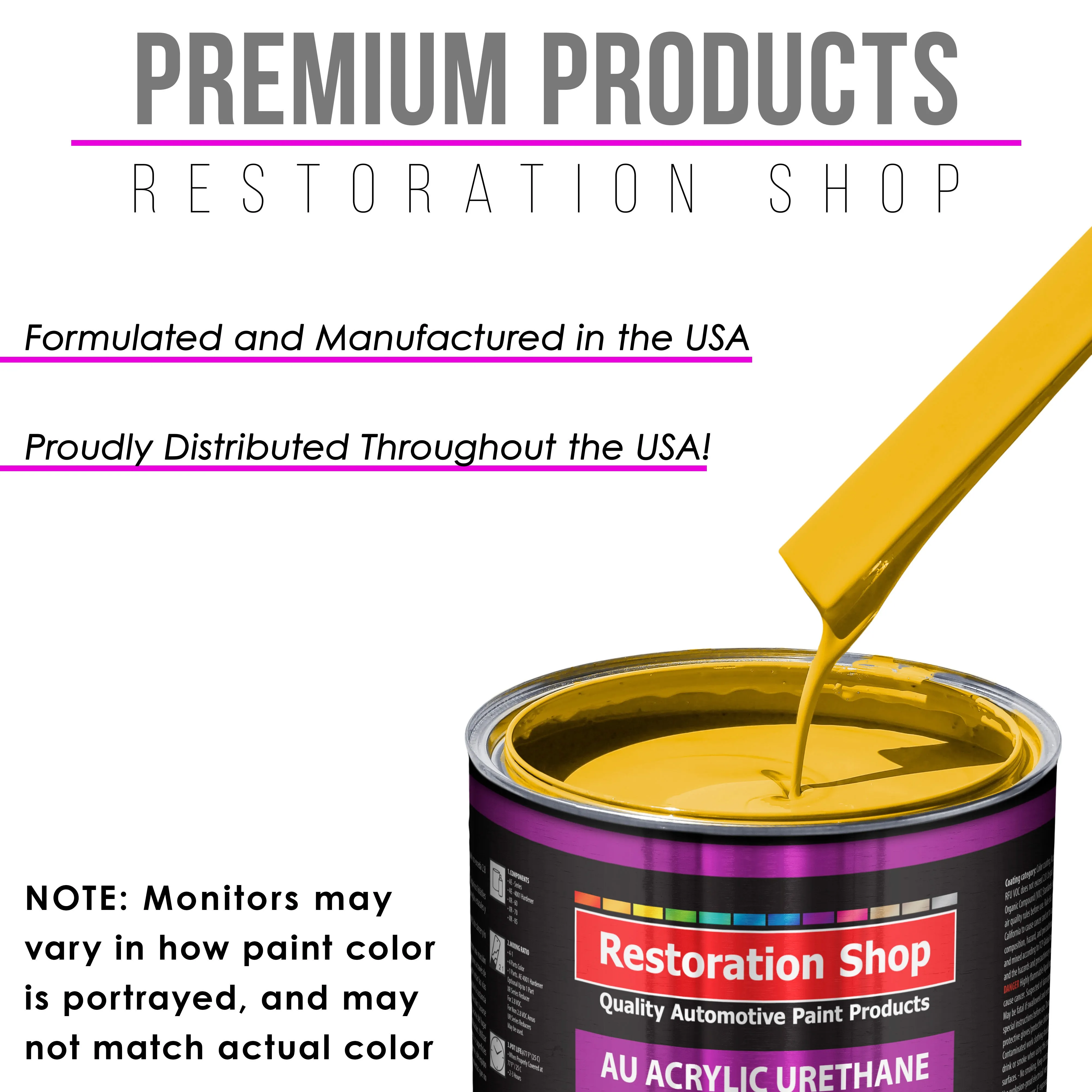 Indy Yellow Acrylic Urethane Auto Paint - Complete Gallon Paint Kit - Professional Single Stage Automotive Car Truck Coating, 4:1 Mix Ratio 2.8 VOC