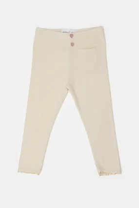 Infant Girls Beige Ribbed Leggings