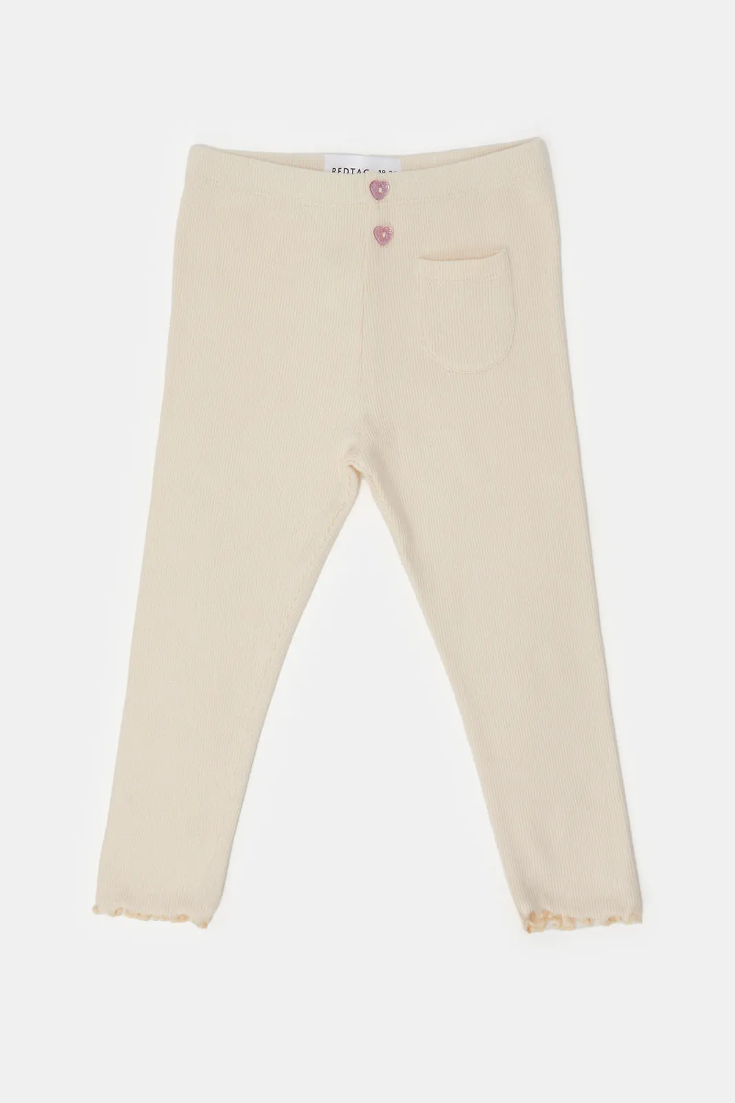 Infant Girls Beige Ribbed Leggings