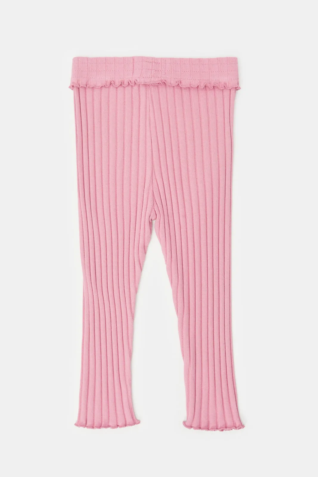 Infant Girls Pink Ribbed Leggings