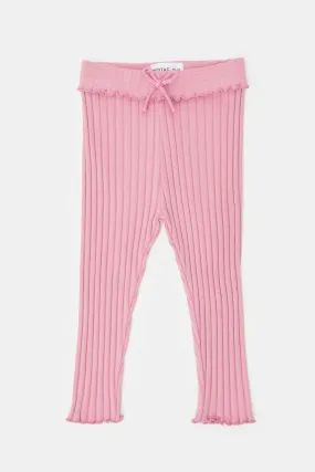 Infant Girls Pink Ribbed Leggings