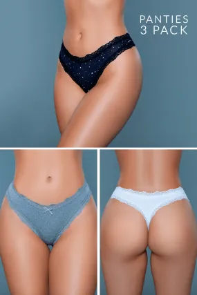 Jade Jersey Thong 3 Pack Variety Panties