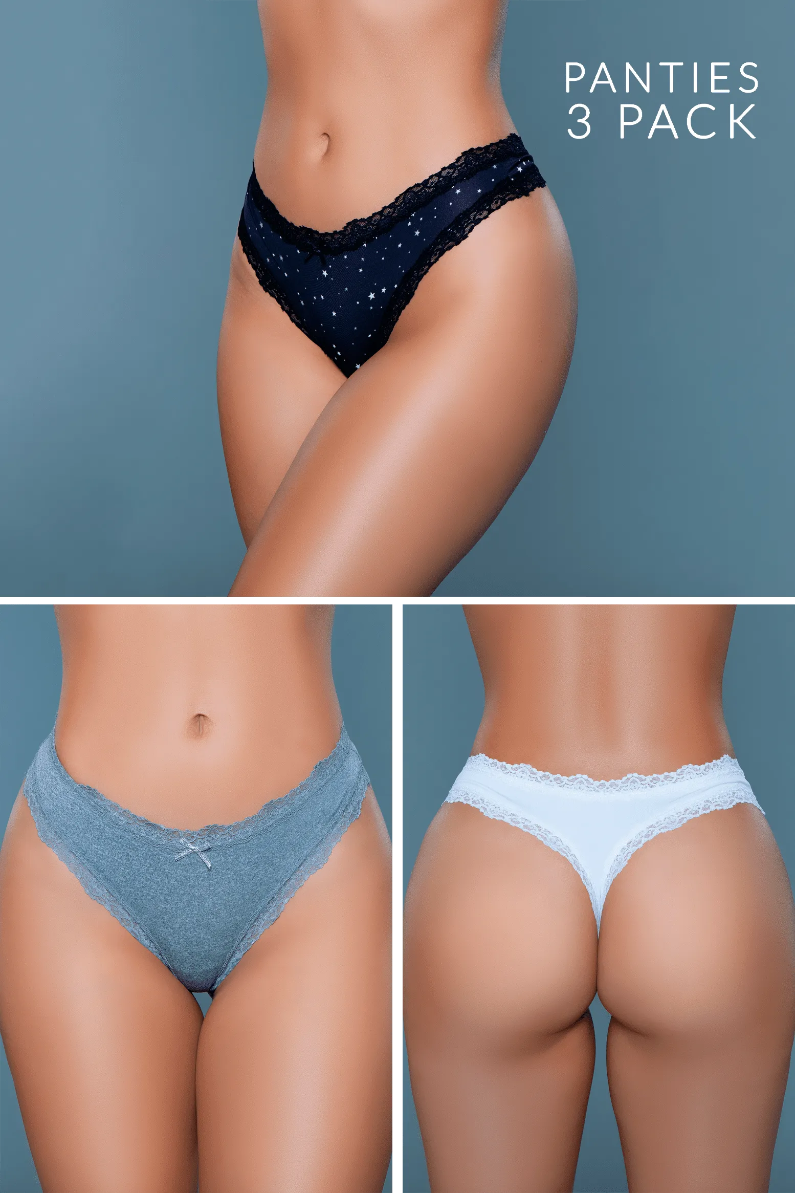 Jade Jersey Thong 3 Pack Variety Panties