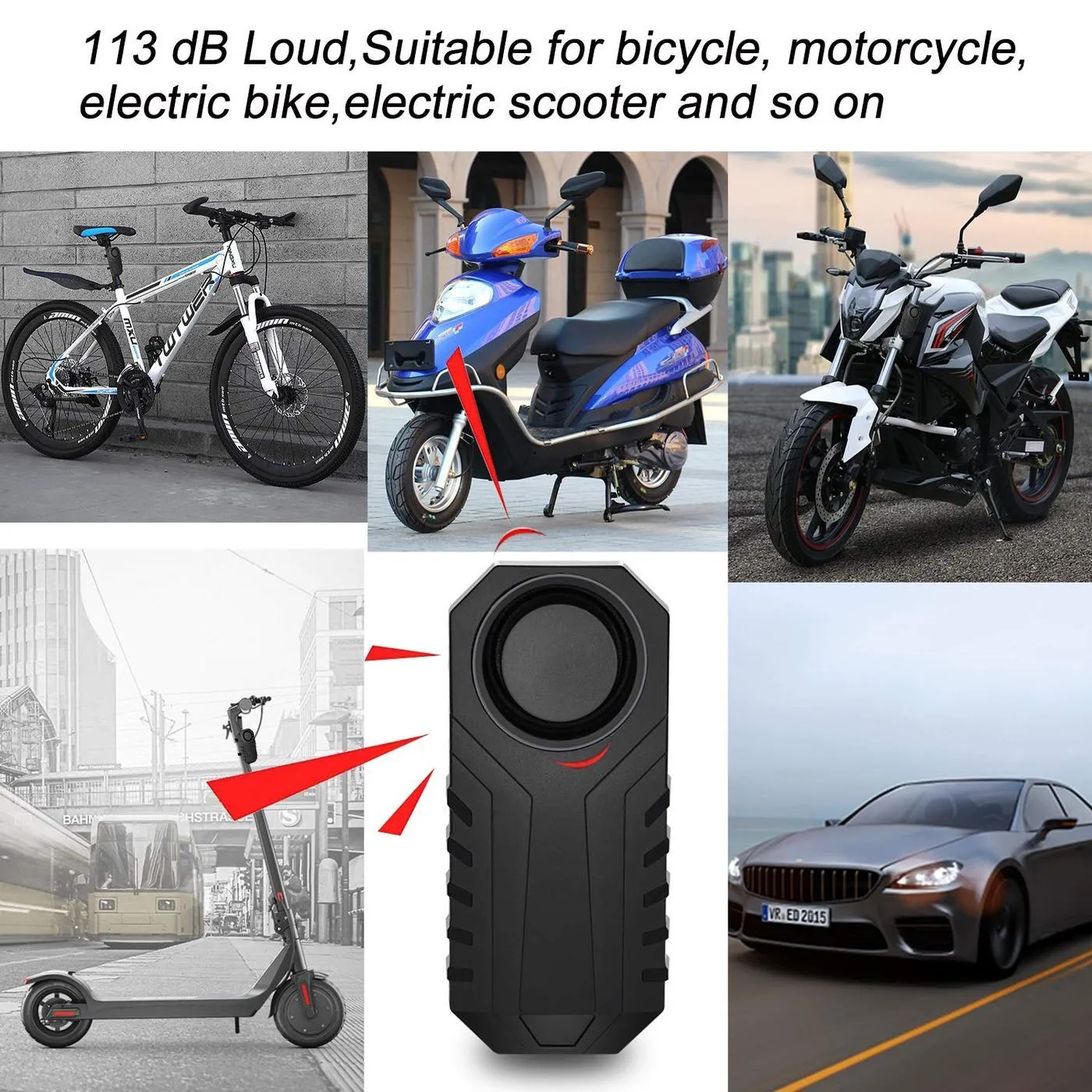 KCMYTONER 1 Pack 113dB Wireless Anti-Theft Vibration Waterproof Security Cycling Bike Alarm Motorcycle Bicycle Alarm with Remote Control