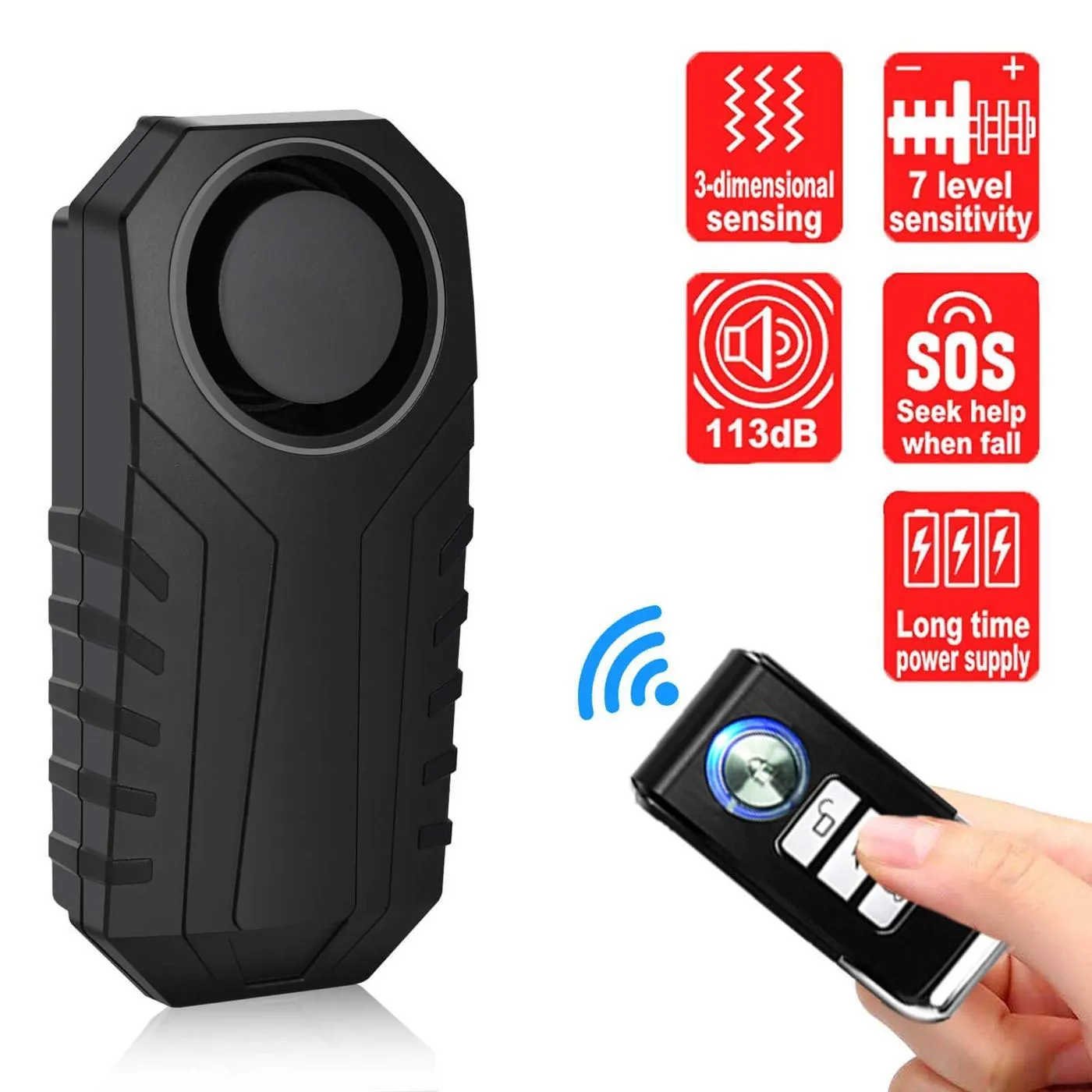 KCMYTONER 1 Pack 113dB Wireless Anti-Theft Vibration Waterproof Security Cycling Bike Alarm Motorcycle Bicycle Alarm with Remote Control