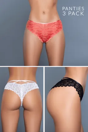 Kelani Peacock Lace Cheeky 3 Pack Panties