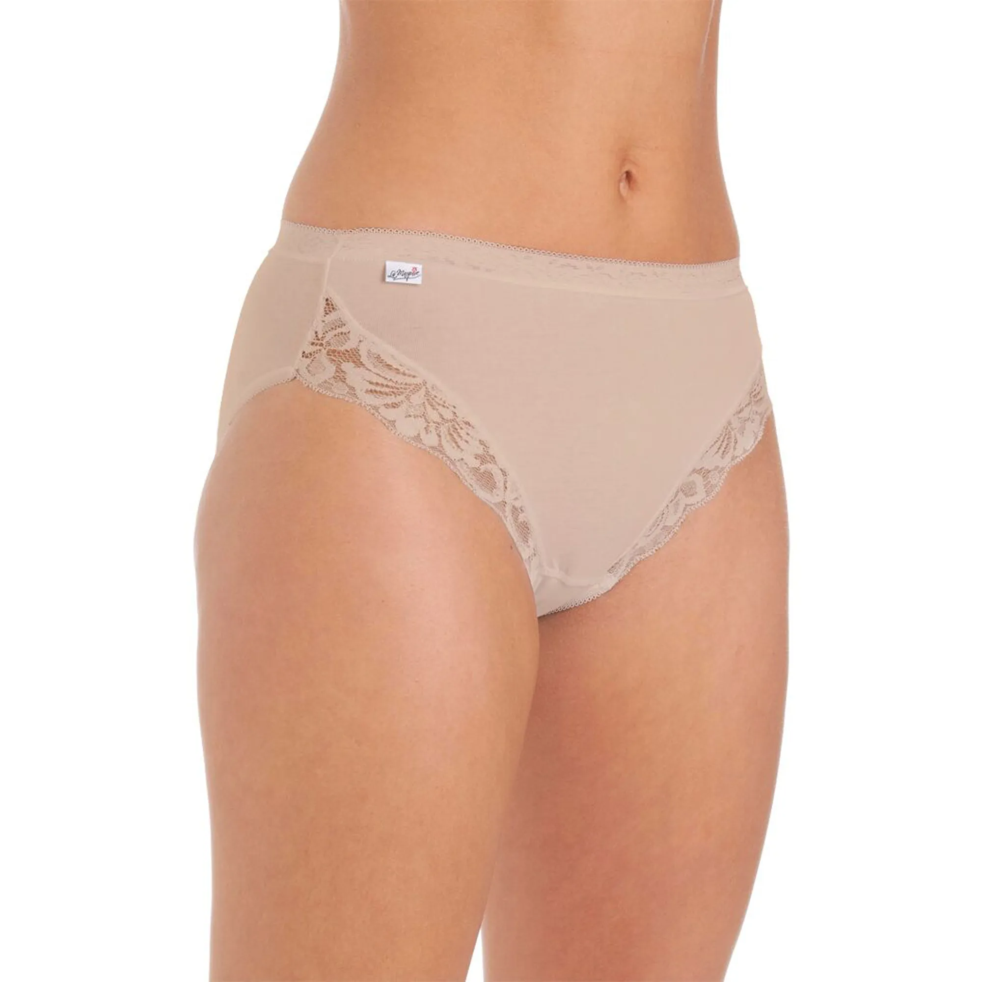 La Marquise Cotton And Lycra High Cut Lace Trimmed Brief – 3 Pack