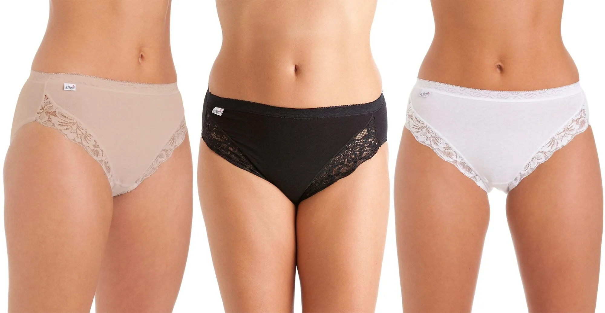 La Marquise Cotton And Lycra High Cut Lace Trimmed Brief – 3 Pack