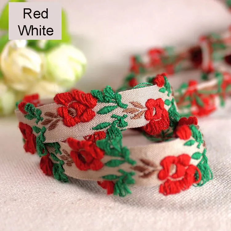 Lace Embroidered Rose Flower Trim Ribbon