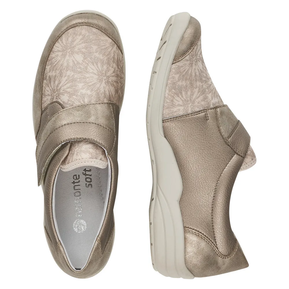 Ladies Strap Over Remonte Trainers Sneakers Ligt Bronze Metallic Wider Fit R7600-90 sale