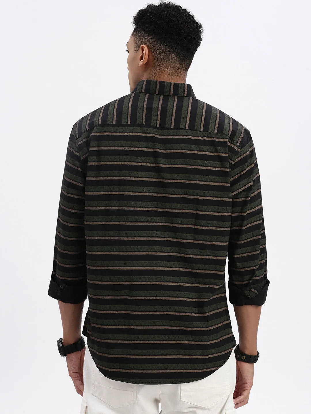 Men Black Striped Slim Fit Shirt