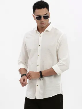 Men Cream Striped Slim Fit Shirt