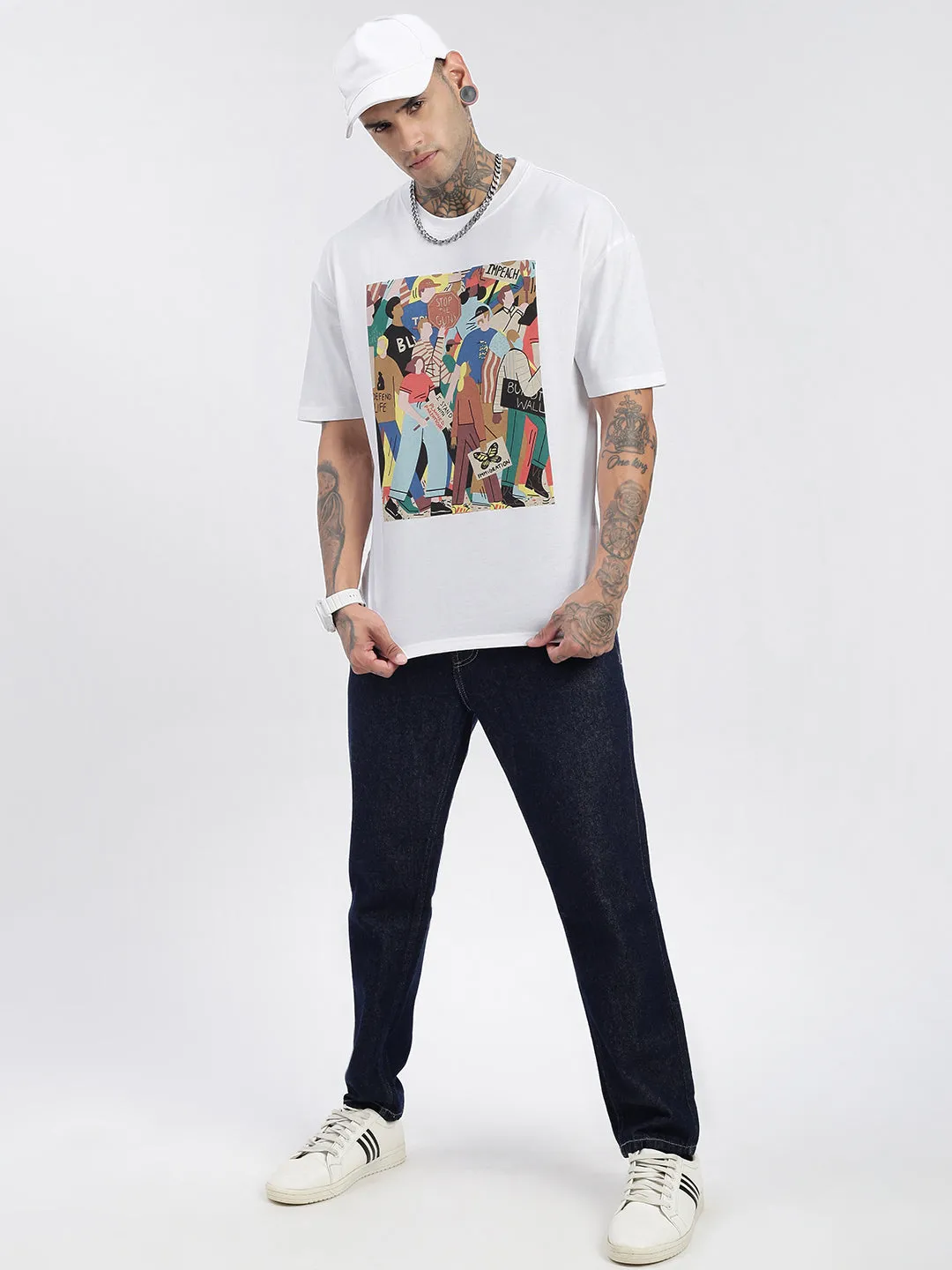 Men Graphic White Relaxed Fit T Shirt