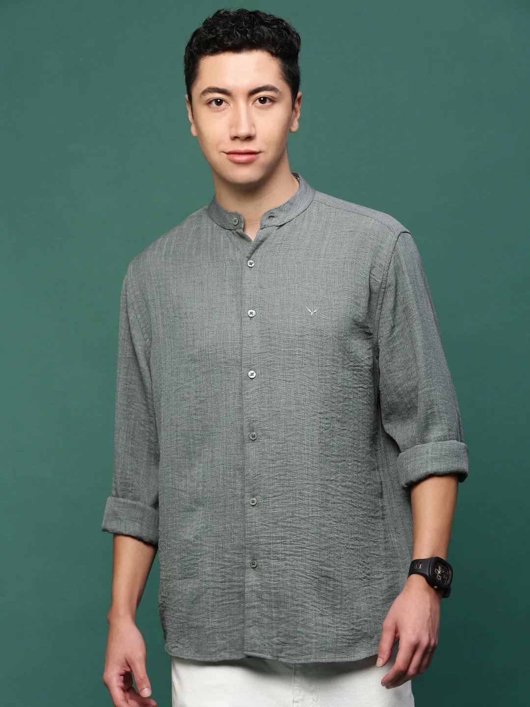 Men Grey Solid Slim Fit Shirt