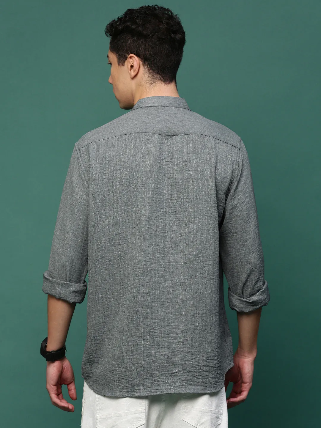 Men Grey Solid Slim Fit Shirt