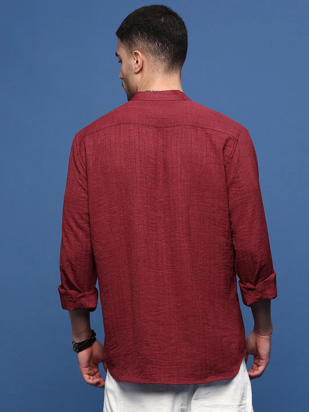 Men Maroon Solid Slim Fit Shirt