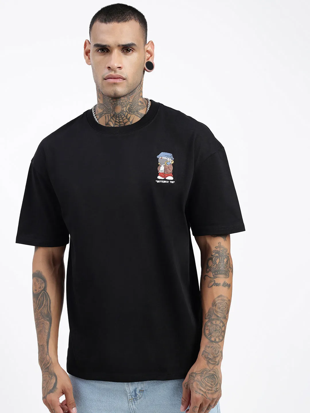 Men Solid Black Relaxed Fit T Shirt