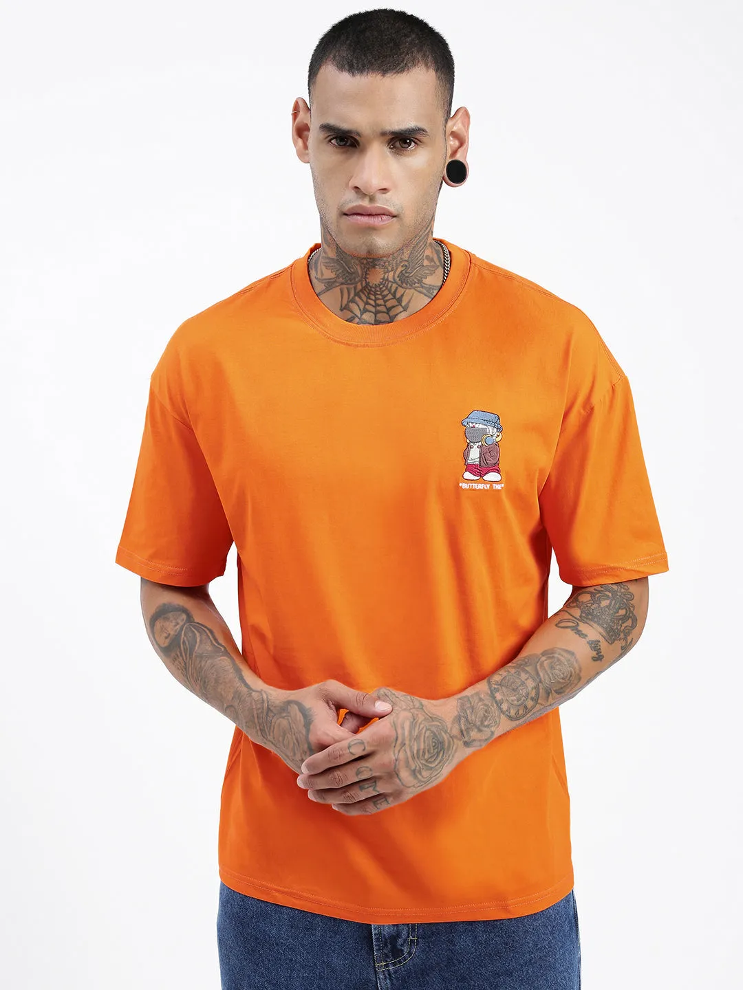 Men Solid Orange Relaxed Fit T Shirt