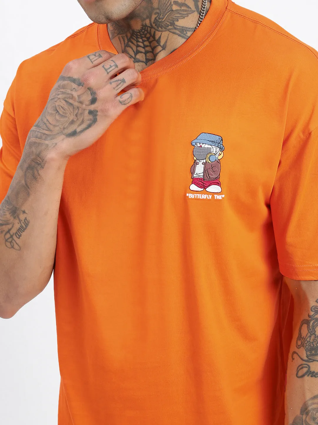 Men Solid Orange Relaxed Fit T Shirt