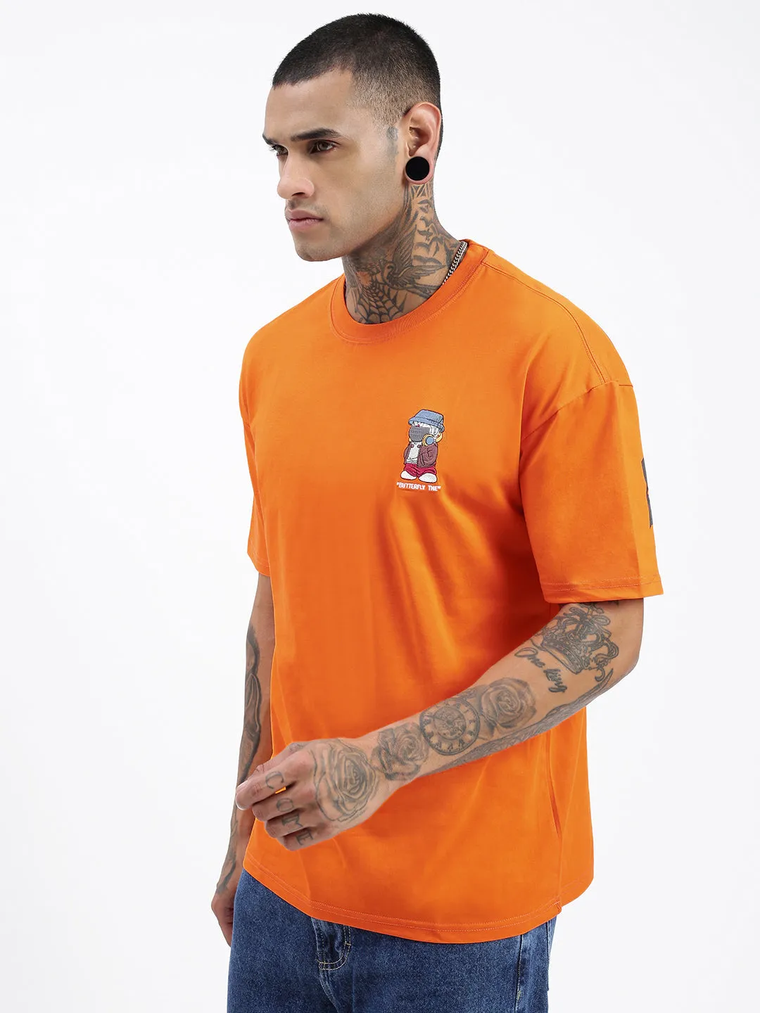 Men Solid Orange Relaxed Fit T Shirt