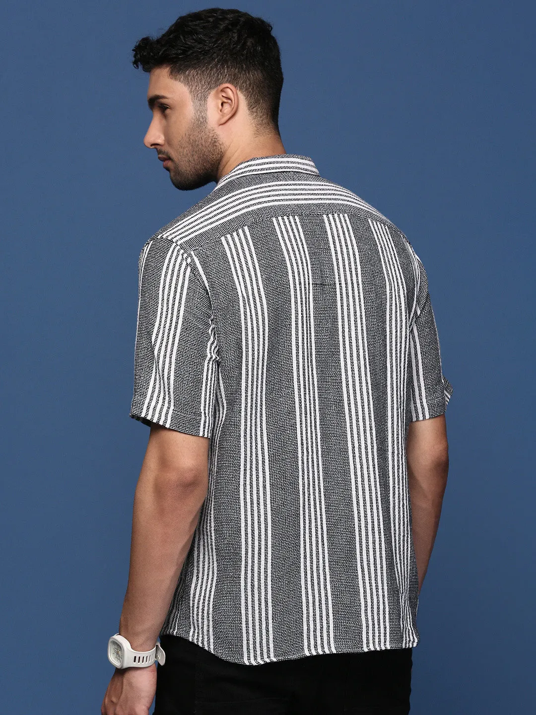 Men Striped Black Slim Fit Shirt