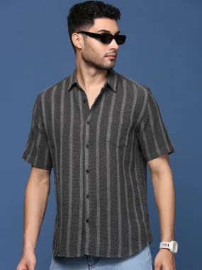 Men Striped Charcoal Slim Fit Shirt