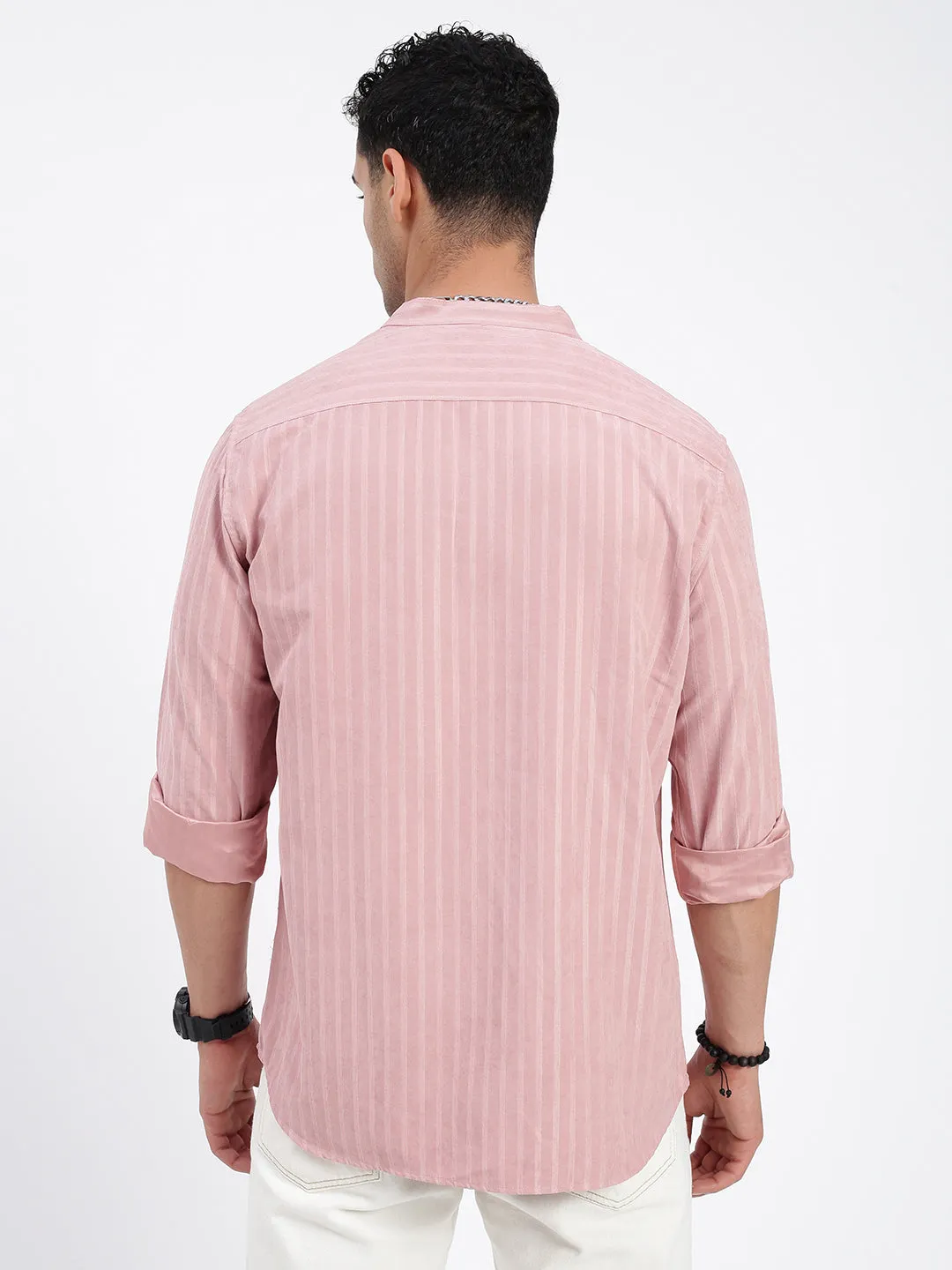 Men Striped Peach Slim Fit Shirt